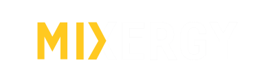 Primary Mixergy logo knockout yellow and white on transparent background